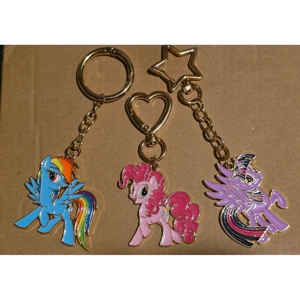 My Little Pony Keychains & Earrings SET Rainbow Dash Pinkie Pie Twilight Sparkle